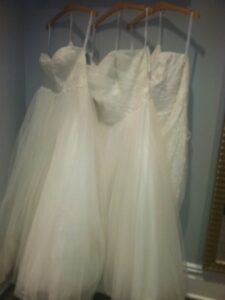 Trying on wedding dress