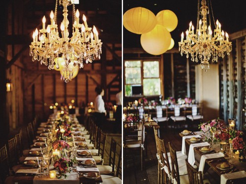 Chandelier barn wedding