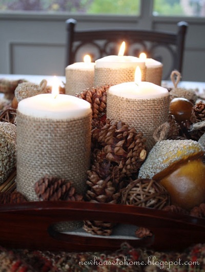 burlap pinecone fall wedding centerpiece